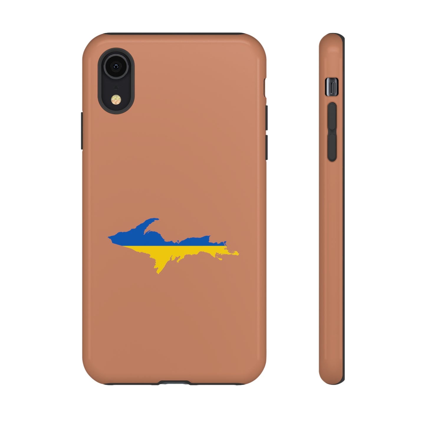 Michigan Upper Peninsula Tough Phone Case (Copper Color w/ UP Ukraine Flag Outline) | Apple iPhone