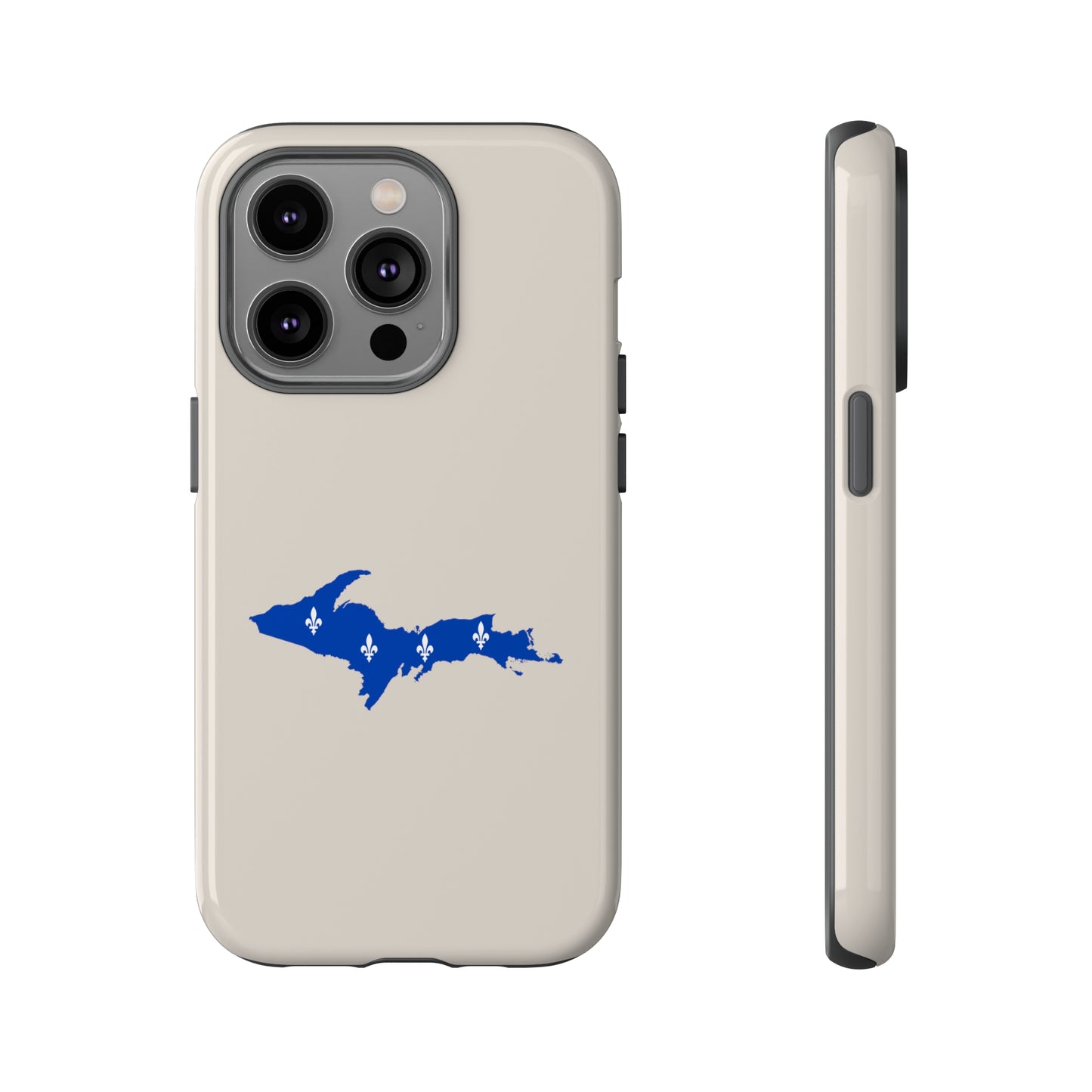 Michigan Upper Peninsula Tough Phone Case (Canvas Color w/ UP Quebec Flag Outline) | Apple iPhone