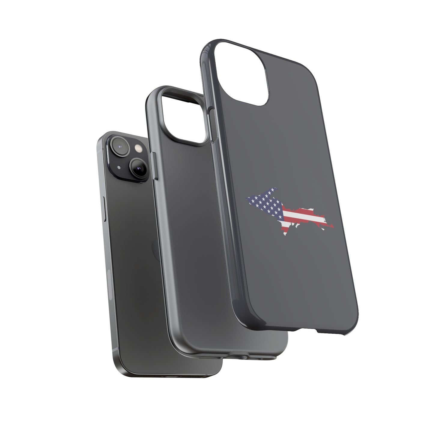 Michigan Upper Peninsula Tough Phone Case (Iron Ore Grey w/ UP USA Flag Outline) | Apple iPhone