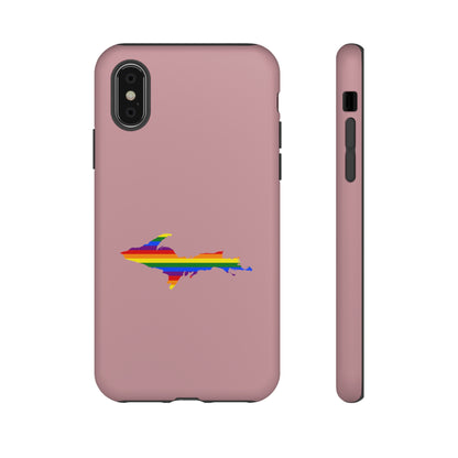 Michigan Upper Peninsula Tough Phone Case (Cherry Blossom Pink w/ UP Pride Flag Outline) | Apple iPhone