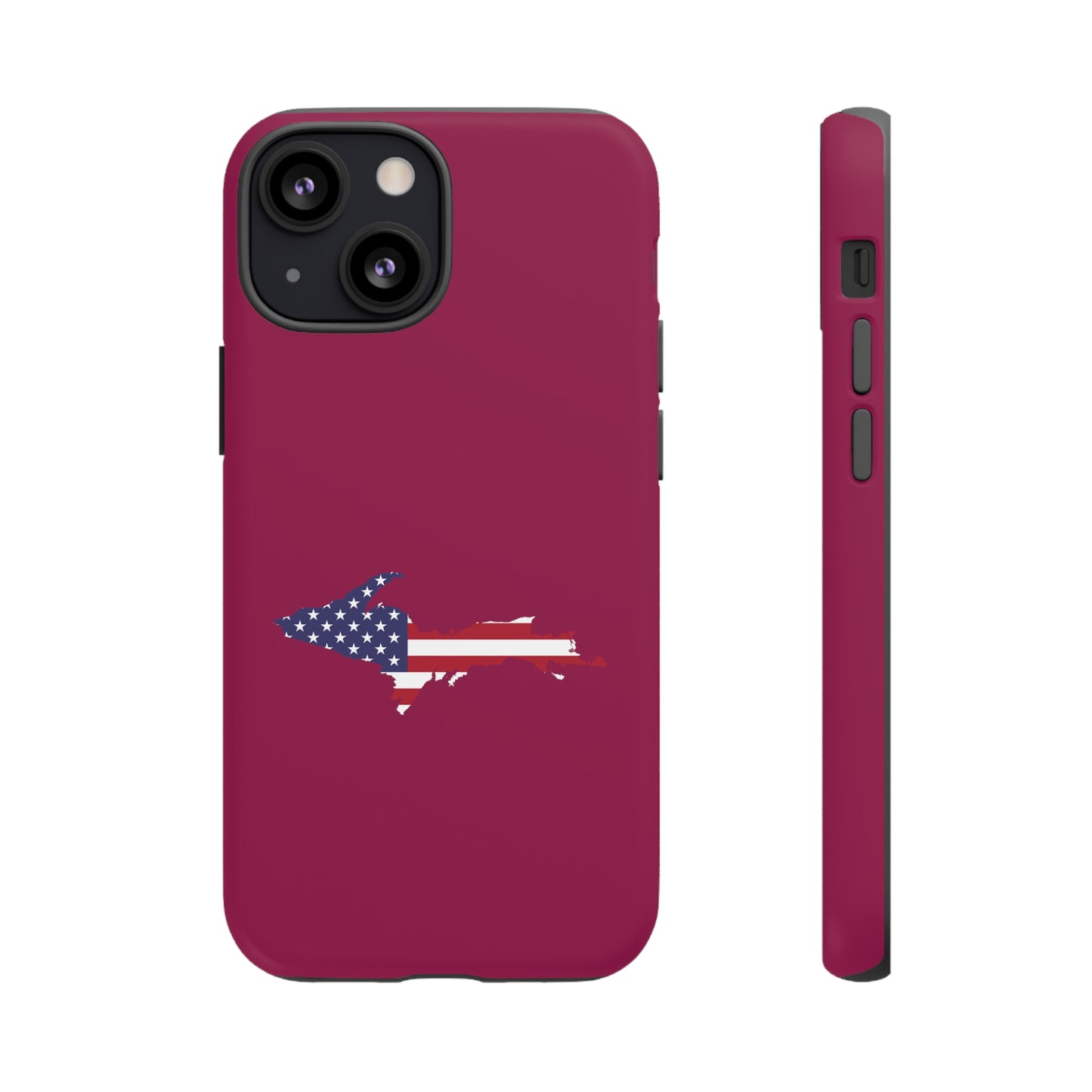 Michigan Upper Peninsula Tough Phone Case (Ruby Red w/ UP USA Flag Outline) | Apple iPhone