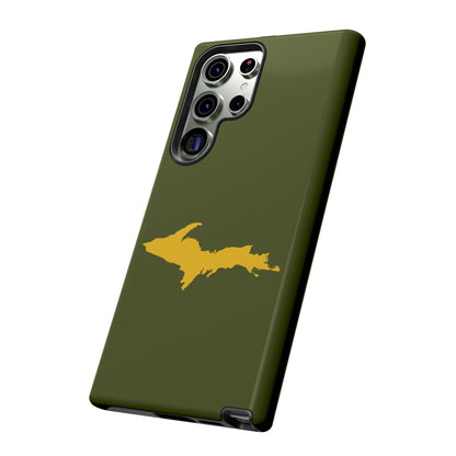 Michigan Upper Peninsula Tough Phone Case (Army Green w/ Gold UP Outline) | Samsung & Pixel Android