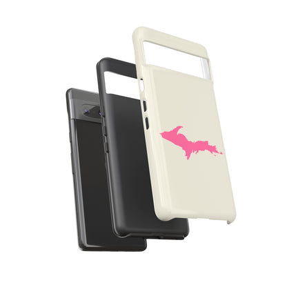 Michigan Upper Peninsula Tough Phone Case (Ivory Color w/ Pink UP Outline) | Samsung & Pixel Android