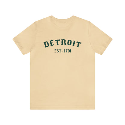 'Detroit EST. 1701' T-Shirt (Laconic Green Ballpark Font) | Unisex Standard