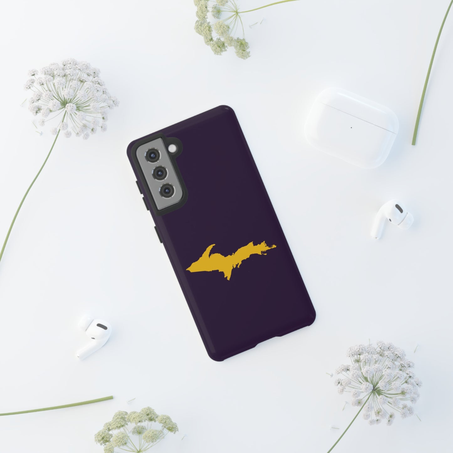 Michigan Upper Peninsula Tough Phone Case (Blackcurrant w/ Gold UP Outline) | Samsung & Pixel Android