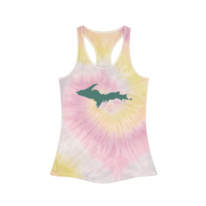 Michigan Upper Peninsula Tank Top (w/ Copper Green UP Outline) | Tie-Dye Racerback