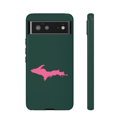 Michigan Upper Peninsula Tough Phone Case (Green w/ Pink UP Outline) | Samsung & Pixel Android