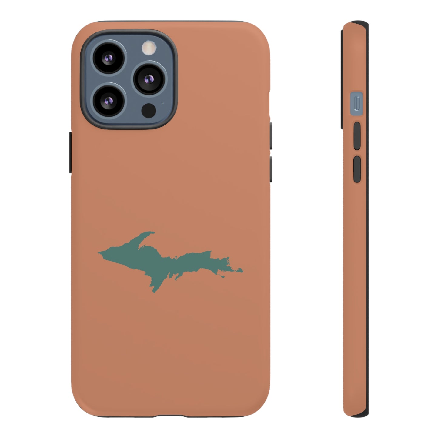 Michigan Upper Peninsula Tough Phone Case (Copper Color w/ Copper Green UP Outline) | Apple iPhone