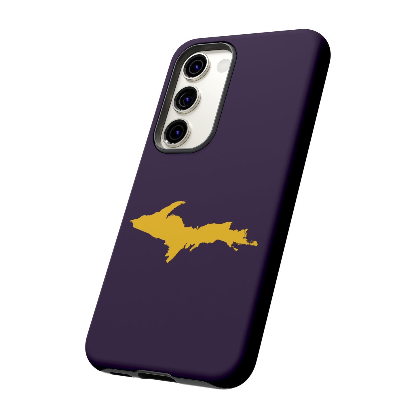 Michigan Upper Peninsula Tough Phone Case (Blackcurrant w/ Gold UP Outline) | Samsung & Pixel Android