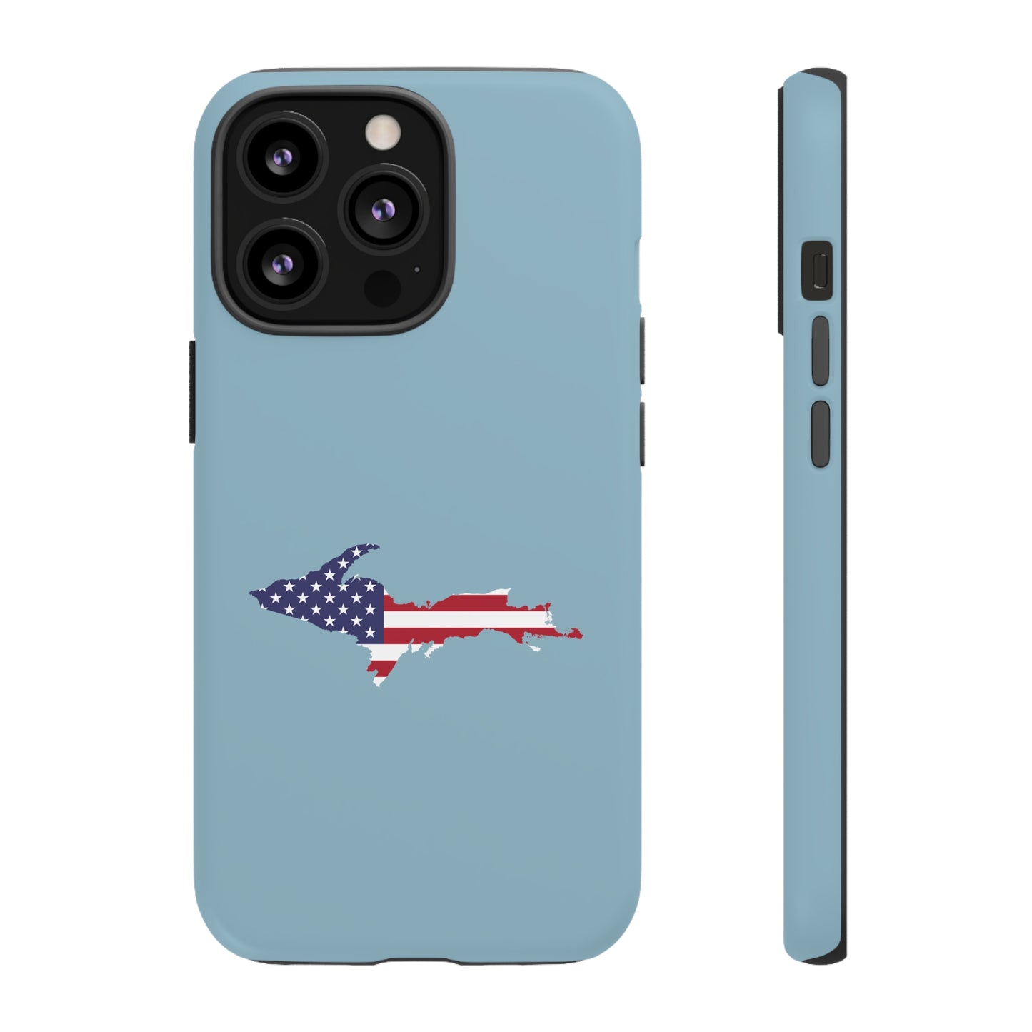 Michigan Upper Peninsula Tough Phone Case (Opal Blue w/ UP USA Flag Outline) | Apple iPhone