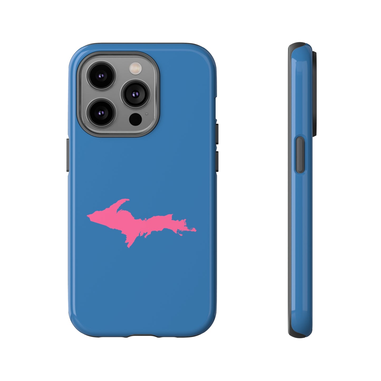 Michigan Upper Peninsula Tough Phone Case (Lake Superior Blue w/ Pink UP Outline) | Apple iPhone