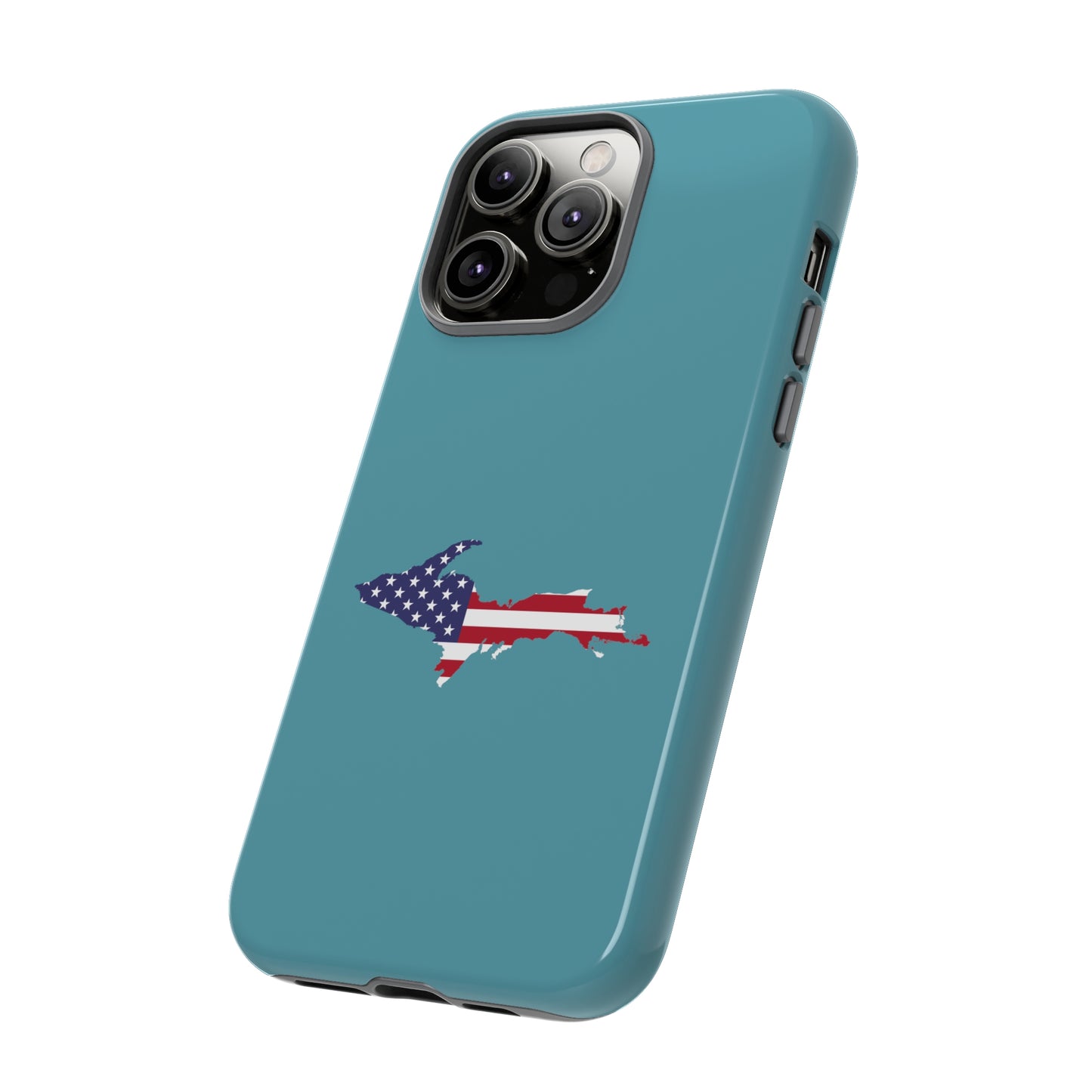 Michigan Upper Peninsula Tough Phone Case (Lake Huron Blue w/ UP USA Flag Outline) | Apple iPhone