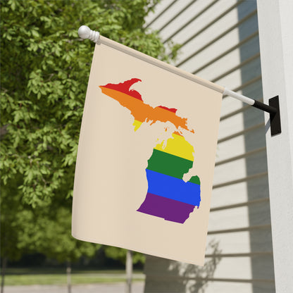 Michigan Rainbow Pride Home & Garden Flag (w/ MI Outline) | Champagne White