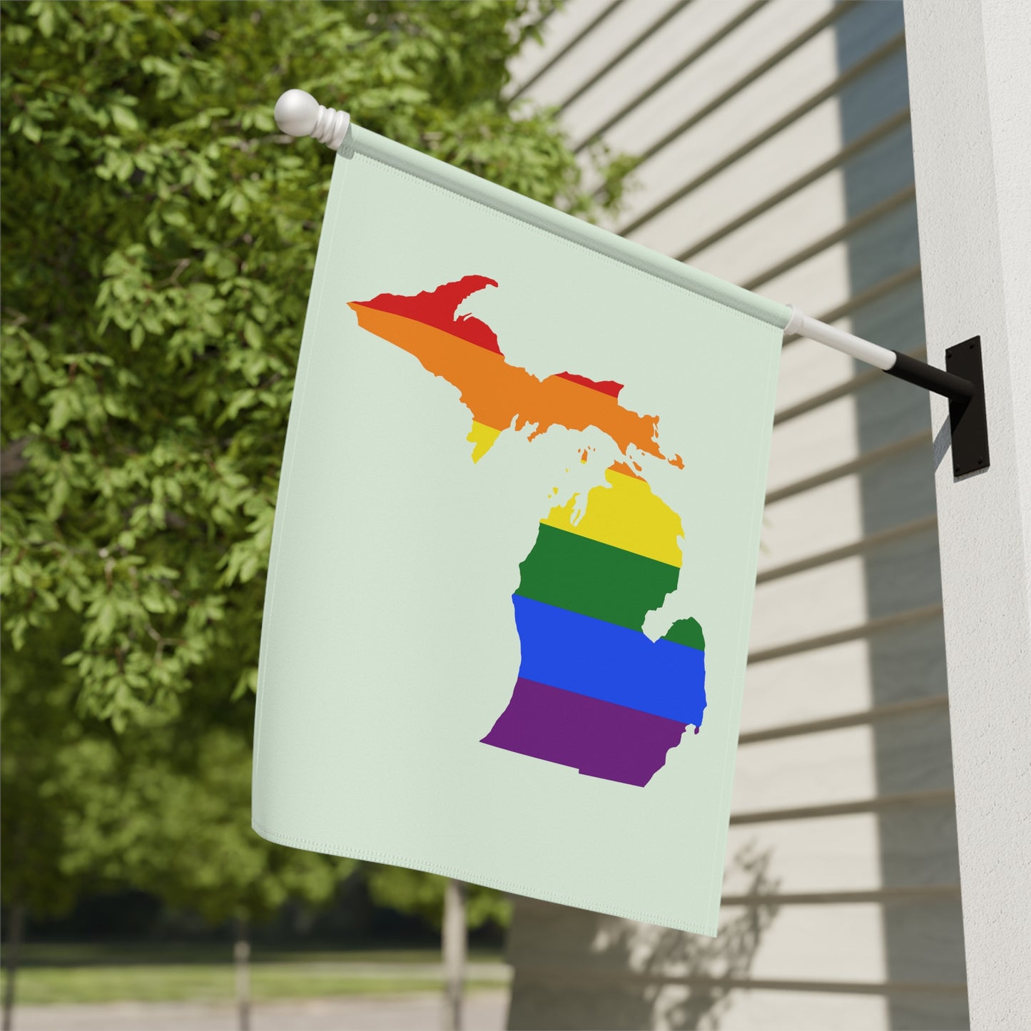 Michigan Rainbow Pride Home & Garden Flag (w/ MI Outline) | Dew Green