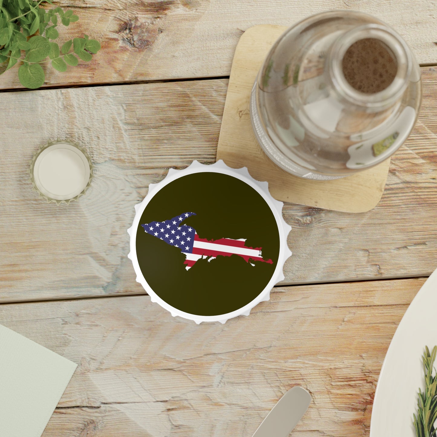 Michigan Upper Peninsula Bottle Opener (w/ UP USA Flag ) | Military Green