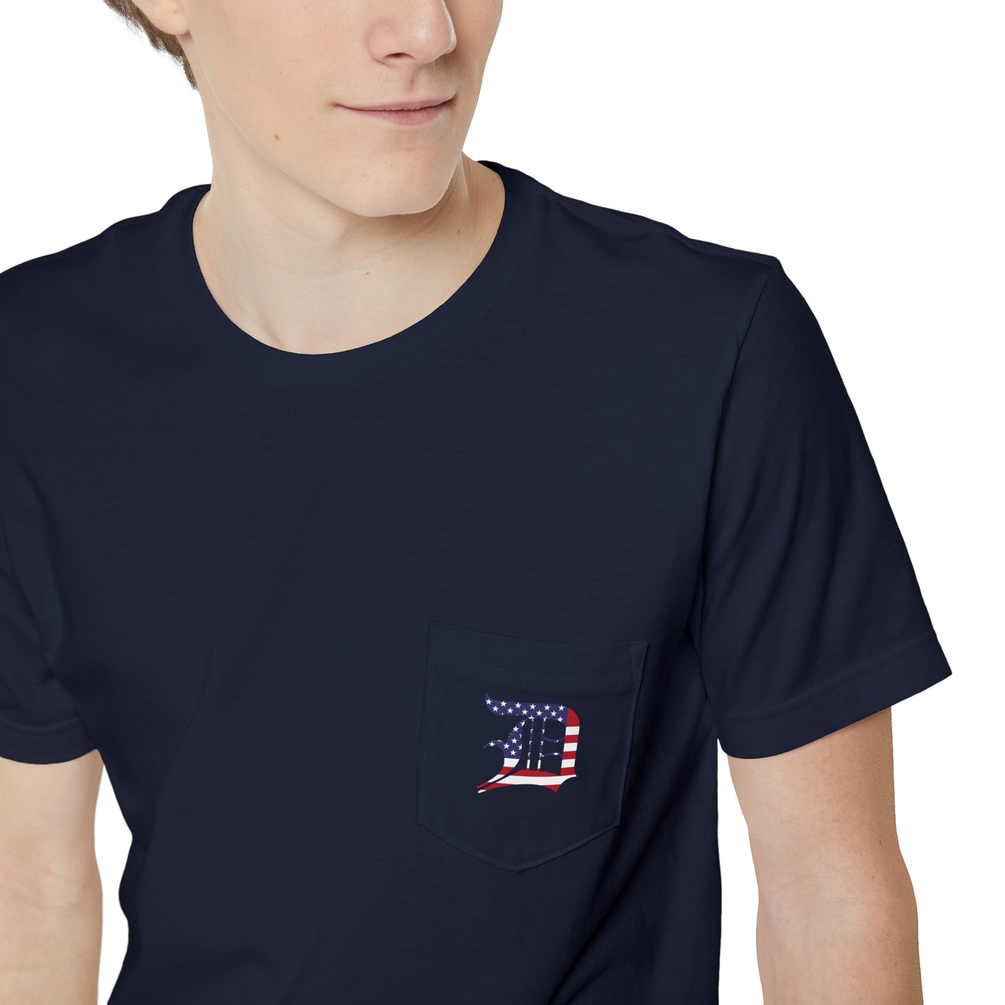 Detroit 'Old English D' Pocket T-Shirt (Patriotic Edition)| Unisex Standard