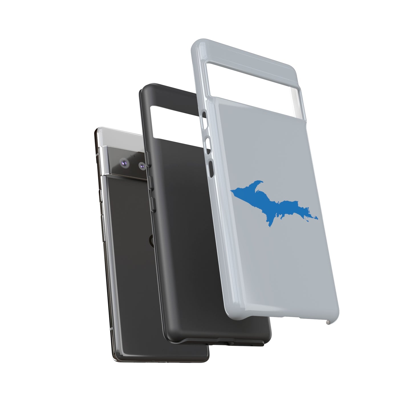 Michigan Upper Peninsula Tough Phone Case (Silver w/ Azure UP Outline) | Samsung & Pixel Android