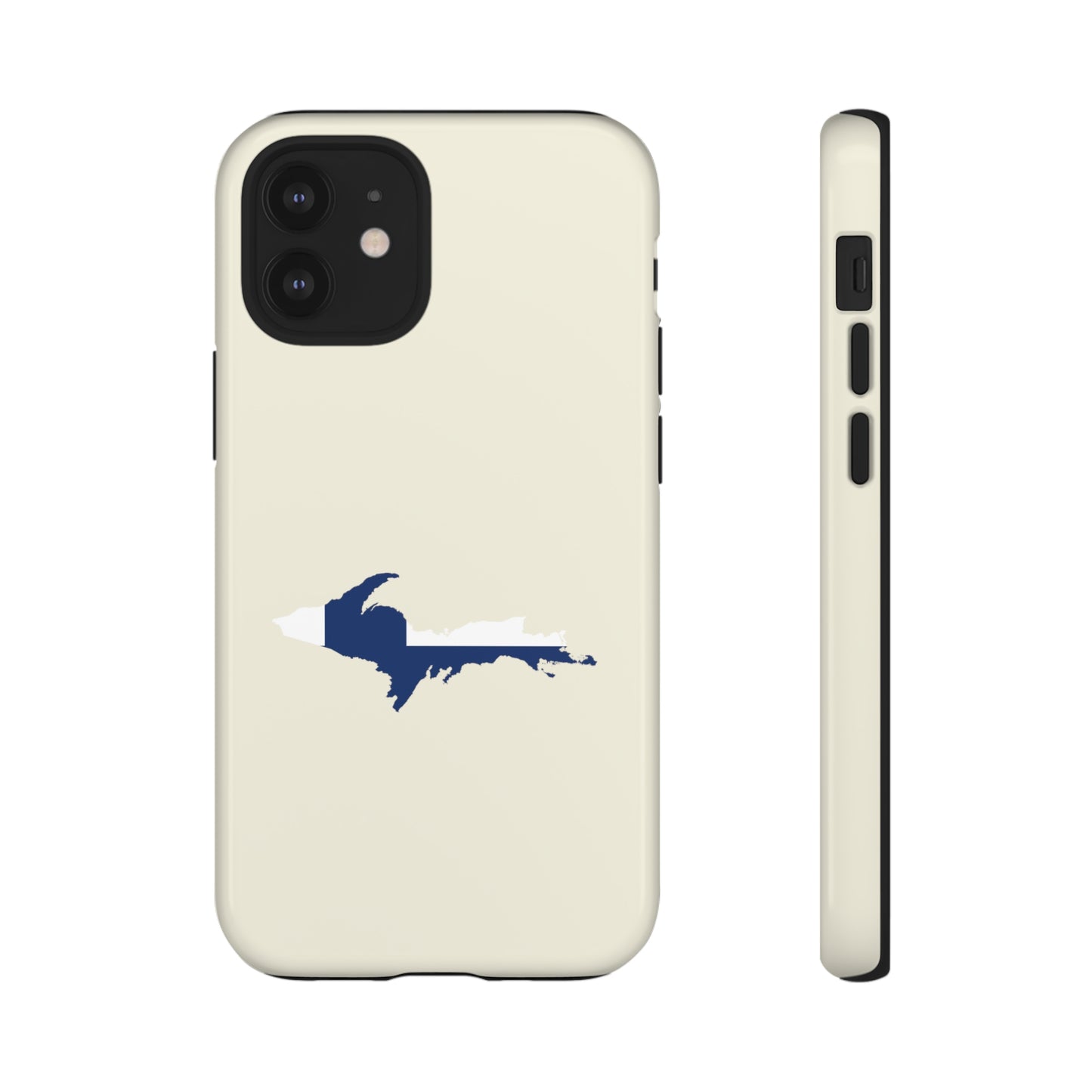 Michigan Upper Peninsula Tough Phone Case (Ivory Color w/ UP Finland Flag Outline) | Apple iPhone