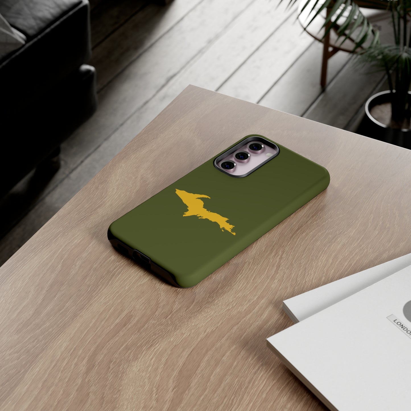 Michigan Upper Peninsula Tough Phone Case (Army Green w/ Gold UP Outline) | Samsung & Pixel Android