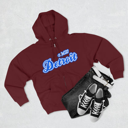 'Detroit EST 1701' Hoodie (Motor Town Blue Script Font) | Unisex Full Zip