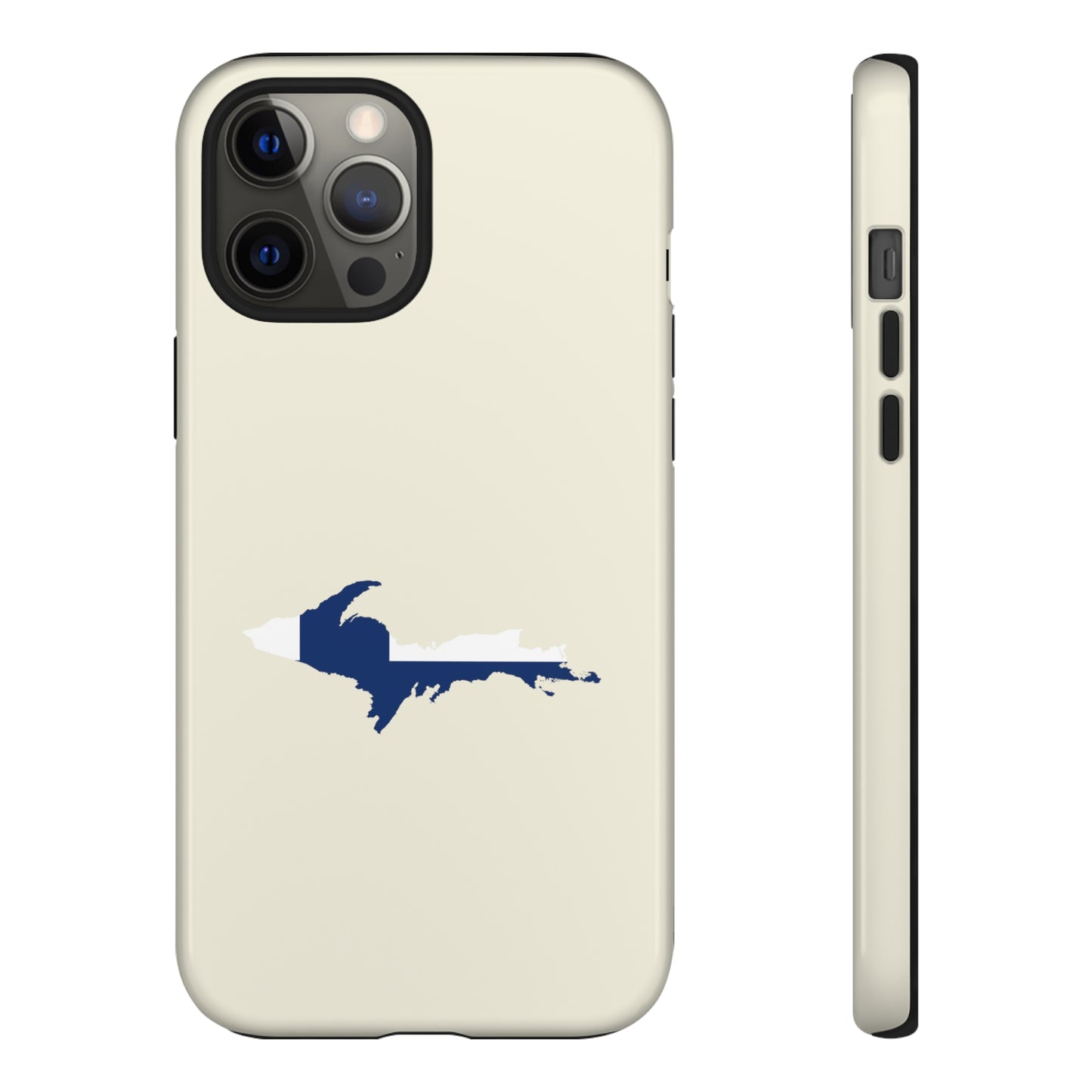 Michigan Upper Peninsula Tough Phone Case (Ivory Color w/ UP Finland Flag Outline) | Apple iPhone