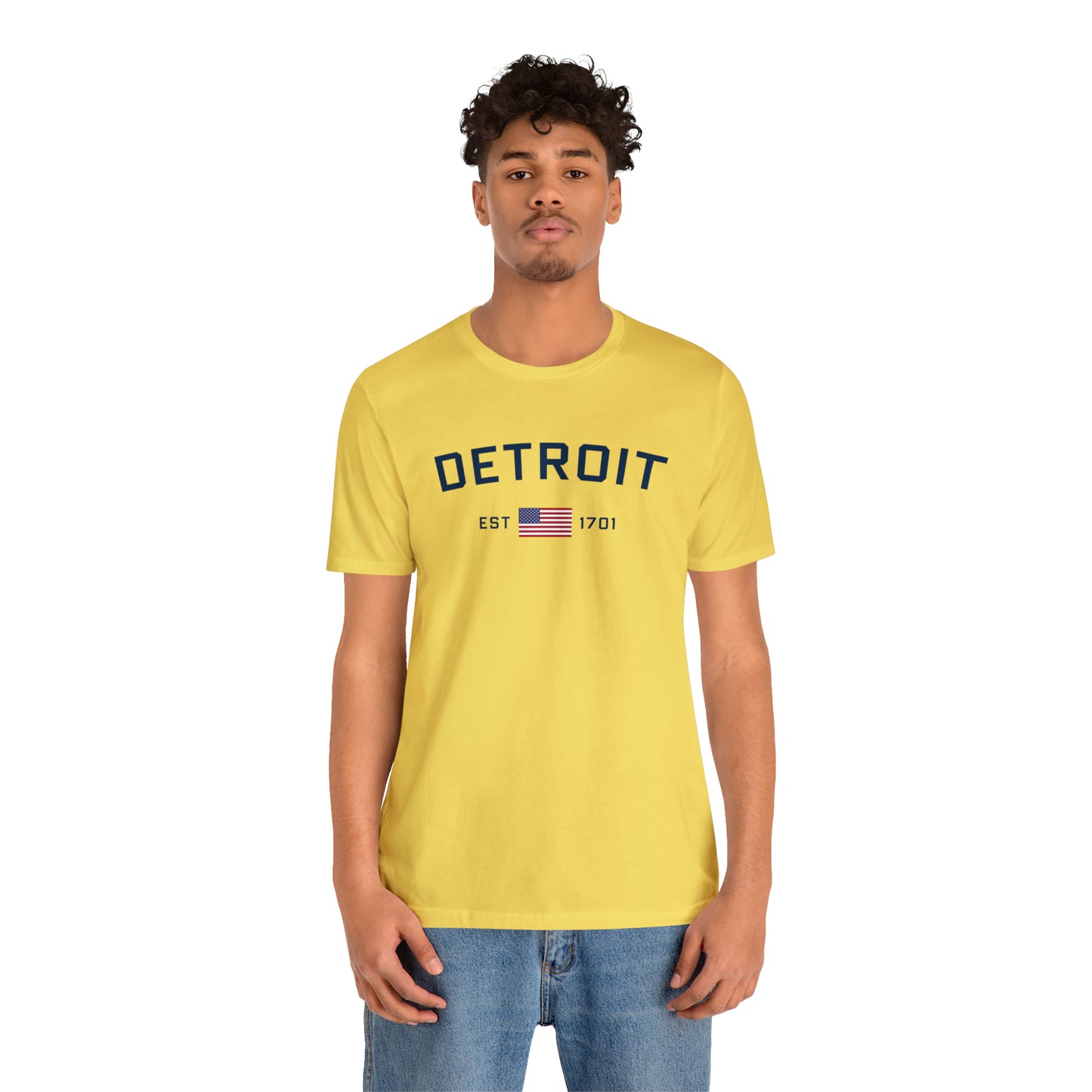 'Detroit EST 1701' T-Shirt (w/ USA Flag Outline) | Unisex Standard Fit