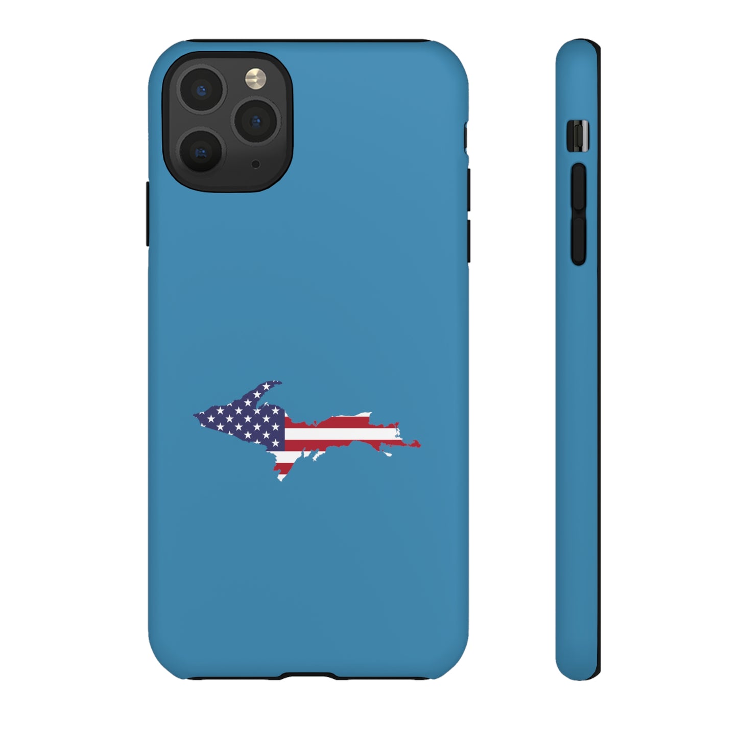 Michigan Upper Peninsula Tough Phone Case (Lake Michigan Blue w/ UP USA Flag Outline) | Apple iPhone