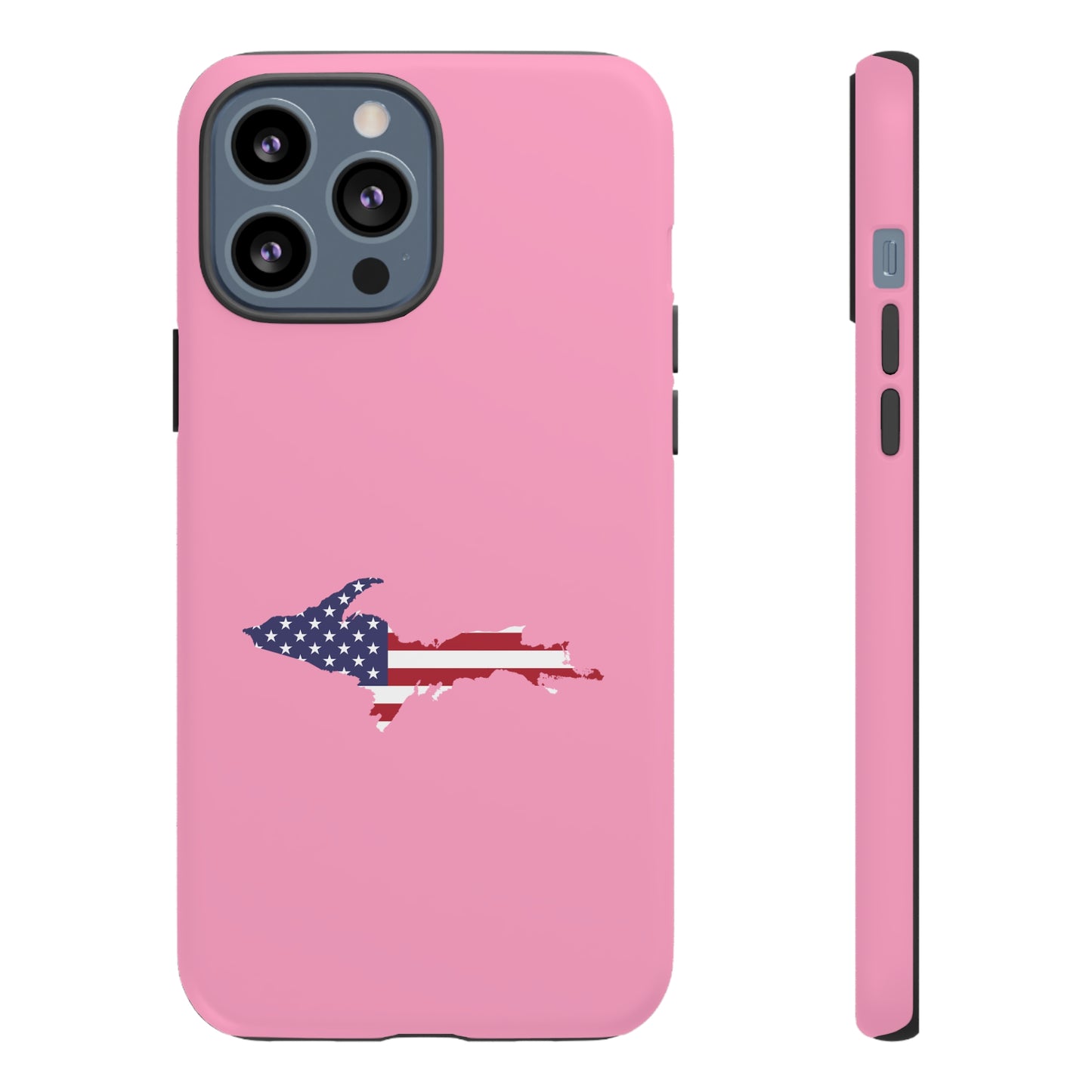 Michigan Upper Peninsula Tough Phone Case ('67 Caddie Pink w/ UP USA Flag Outline) | Apple iPhone