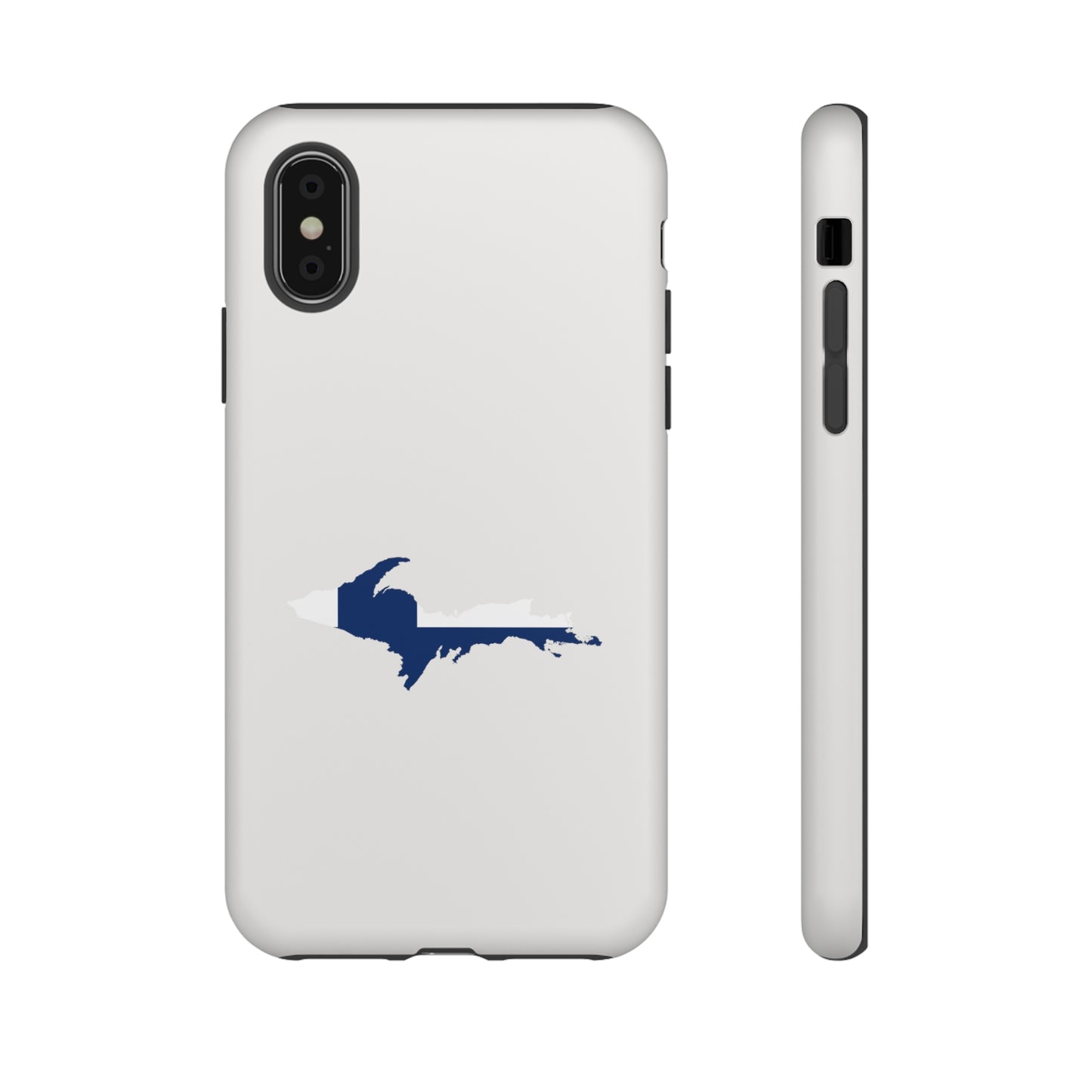 Michigan Upper Peninsula Tough Phone Case (Birch Bark White w/ UP Finland Flag Outline) | Apple iPhone