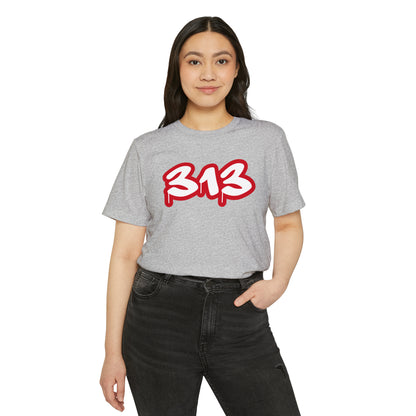 Detroit '313' T-Shirt (Aliform Red Tag Font) | Unisex Recycled Organic