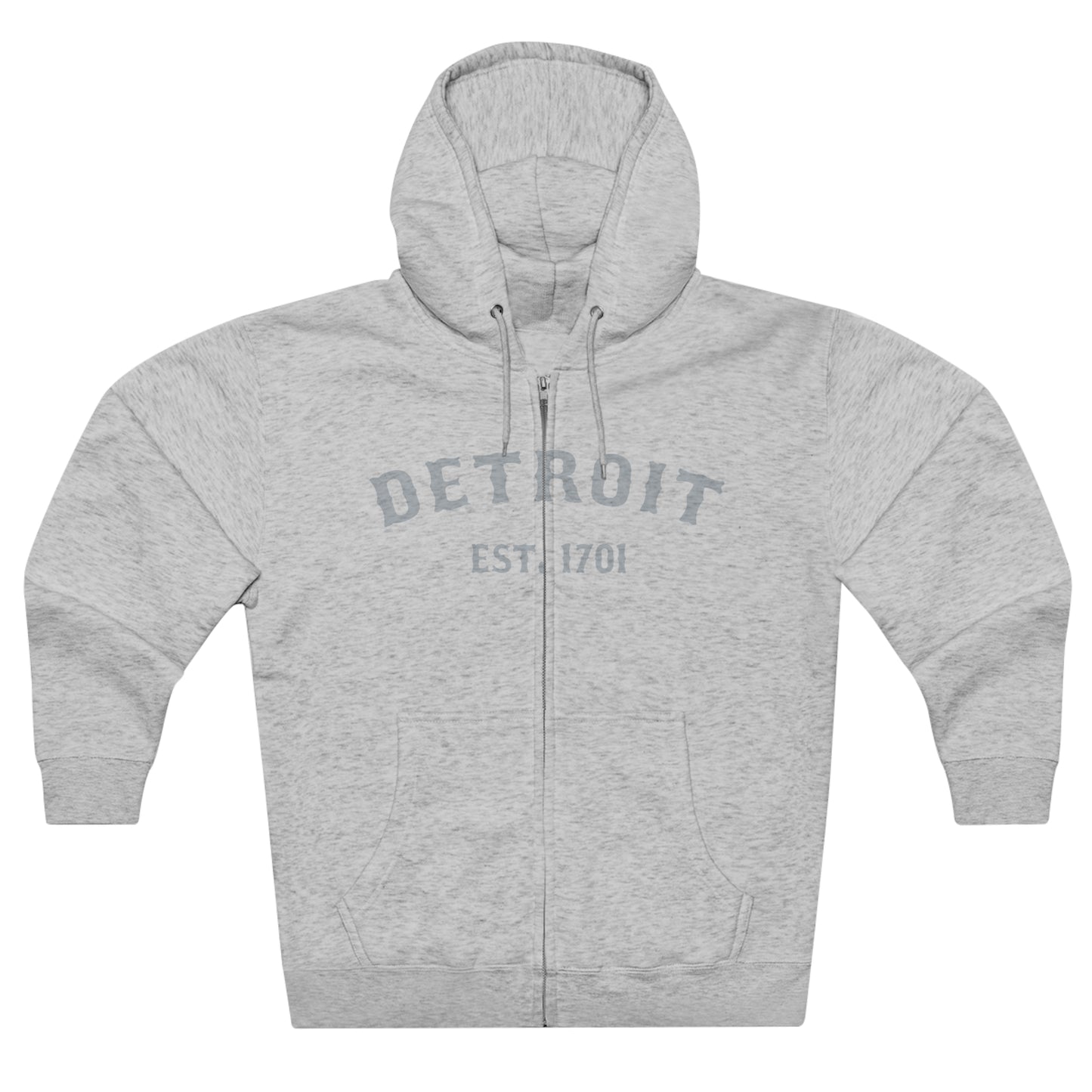 'Detroit EST. 1701' Hoodie (Silver Ballpark Font) | Unisex Full Zip