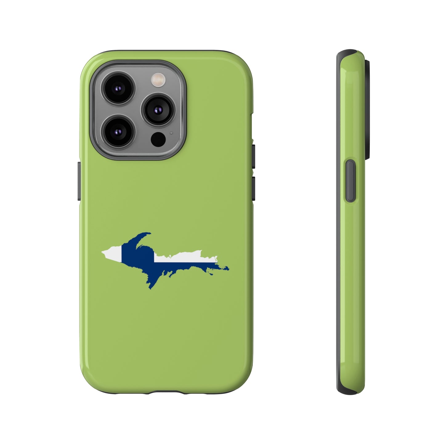 Michigan Upper Peninsula Tough Phone Case (Gooseberry Green w/ UP Finland Flag Outline) | Apple iPhone