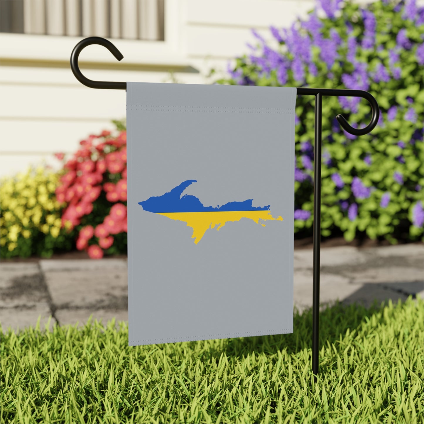 Michigan Upper Peninsula Home & Garden Flag (w/ UP Ukraine Flag) | Silver