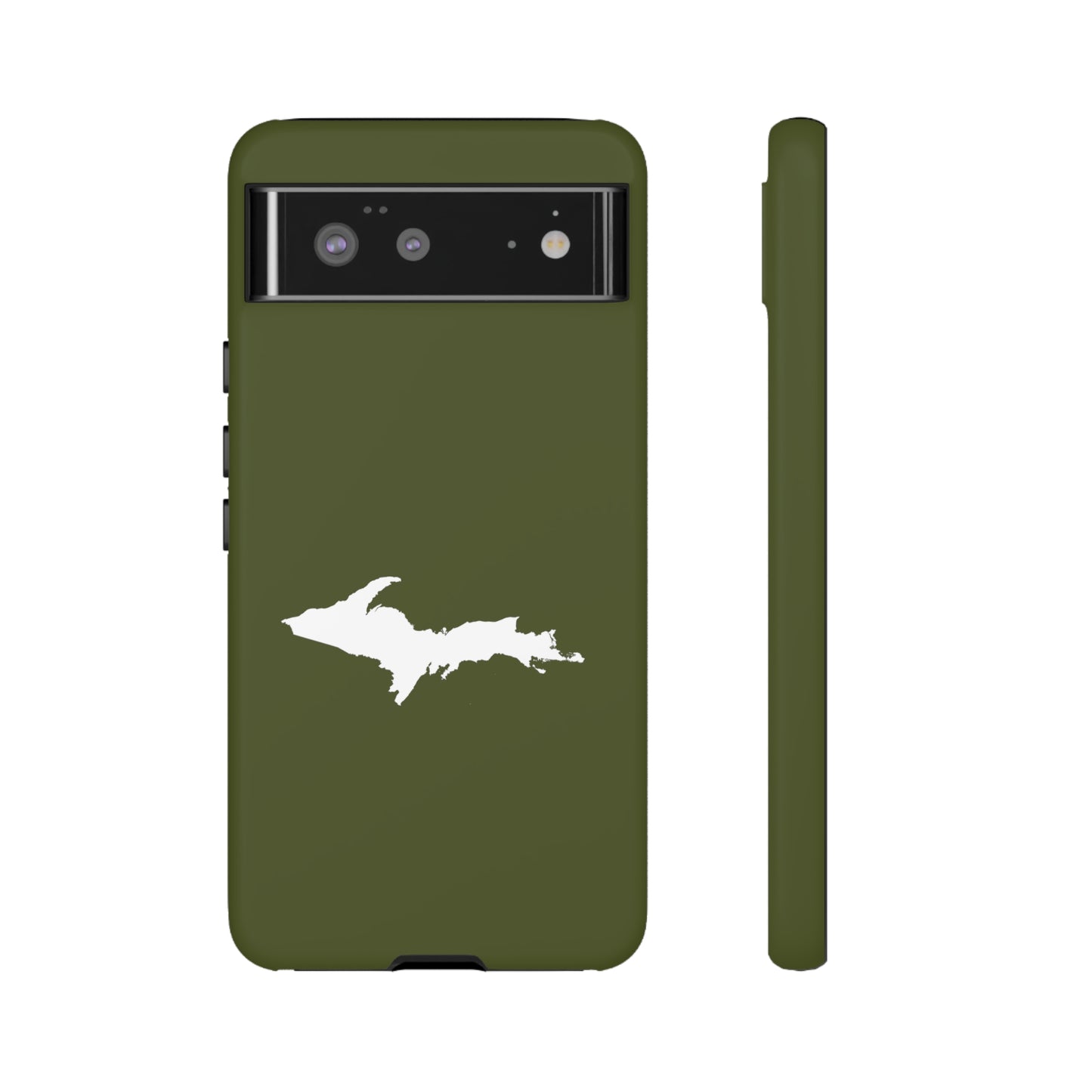 Michigan Upper Peninsula Tough Phone Case (Army Green w/ UP Outline) | Samsung & Pixel Android