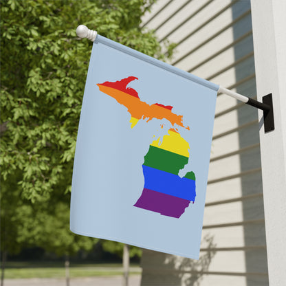 Michigan Rainbow Pride Home & Garden Flag (w/ MI Outline) | Light Blue