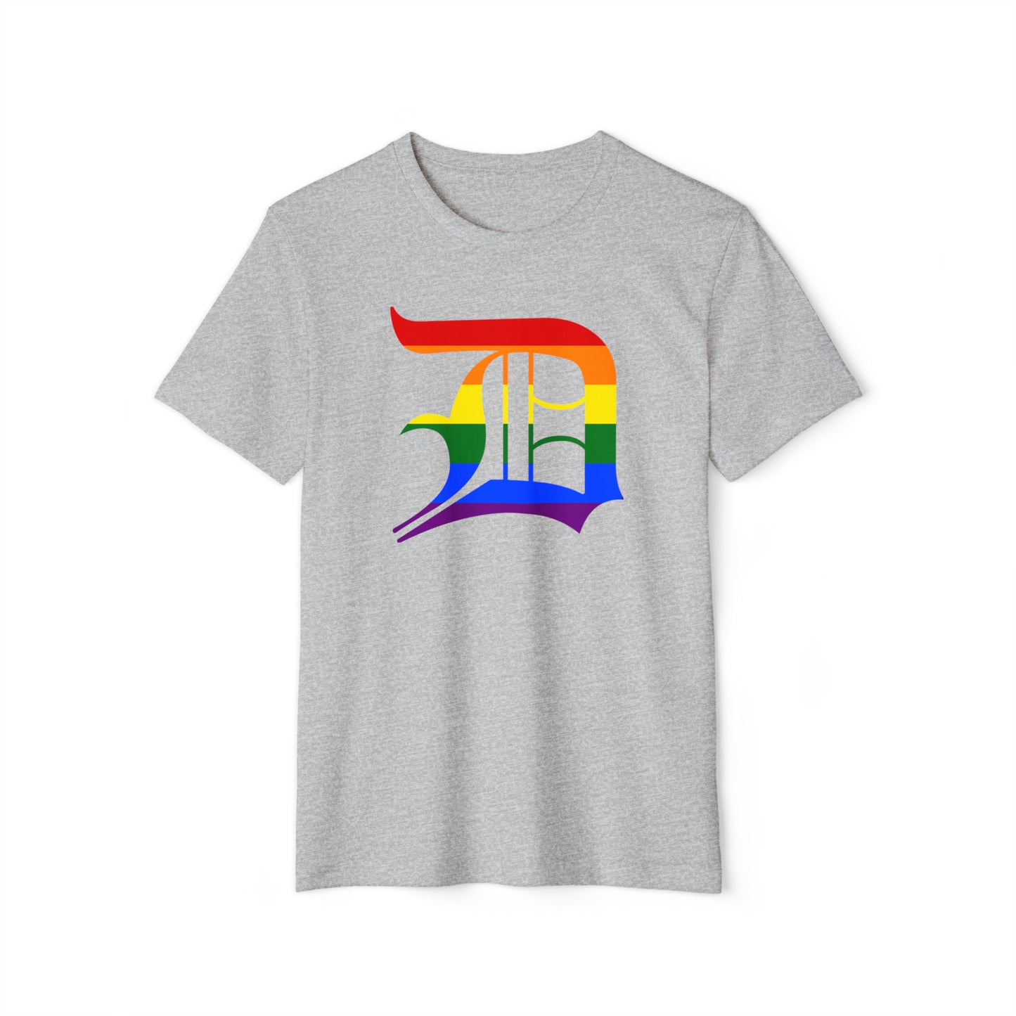 Detroit 'Old English D' T-Shirt (Rainbow Pride Edition) | Unisex Recycled Organic