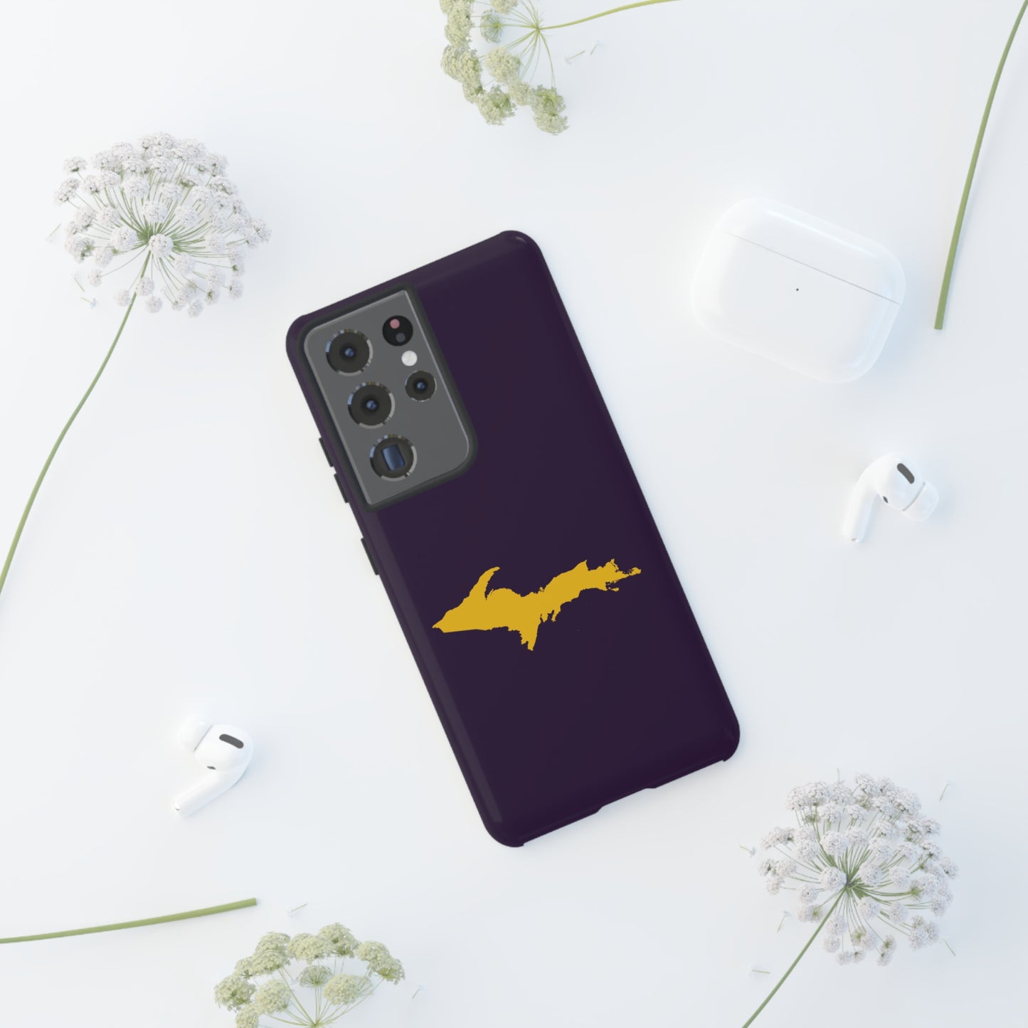 Michigan Upper Peninsula Tough Phone Case (Blackcurrant w/ Gold UP Outline) | Samsung & Pixel Android