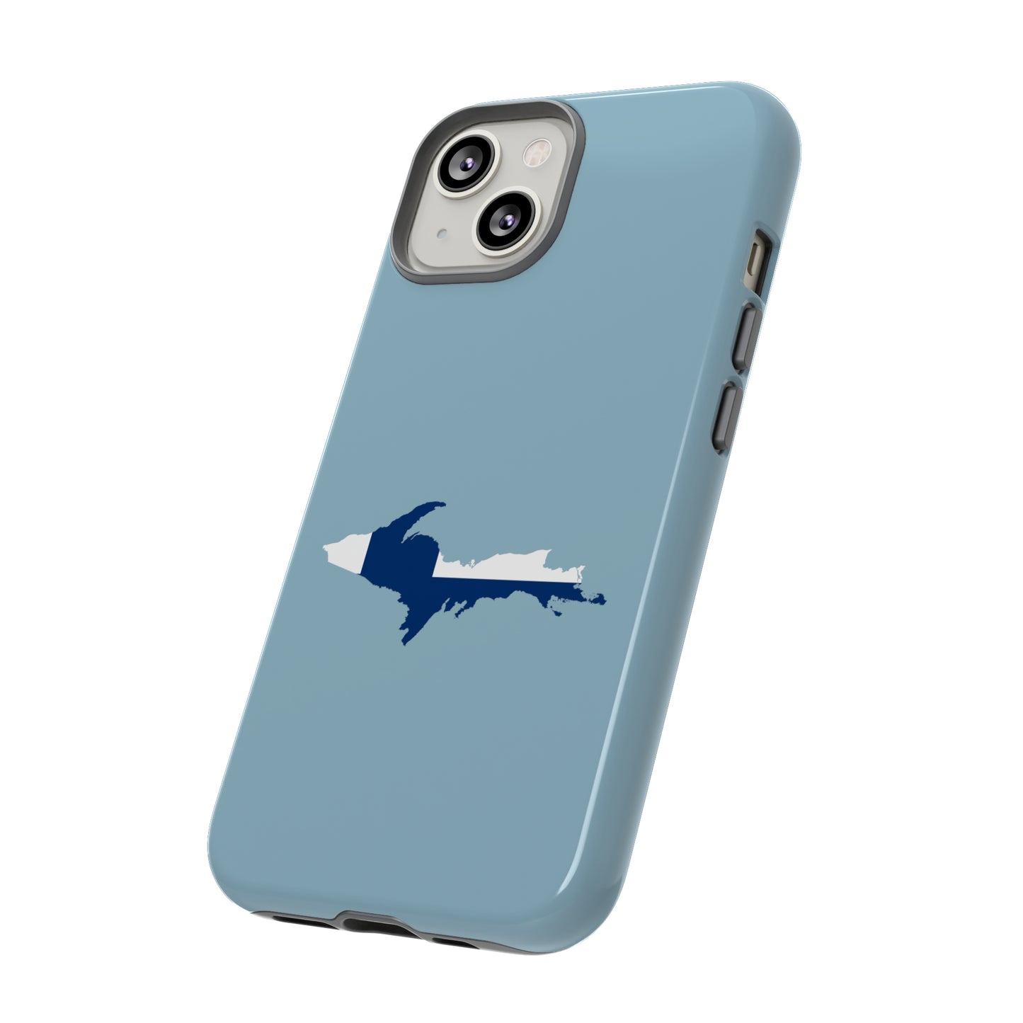 Michigan Upper Peninsula Tough Phone Case (Opal Blue w/ UP Finland Flag Outline) | Apple iPhone