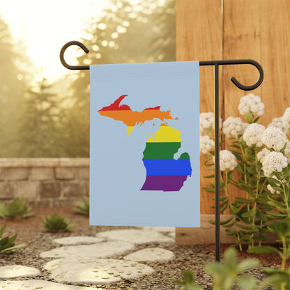 Michigan Rainbow Pride Home & Garden Flag (w/ MI Outline) | Light Blue