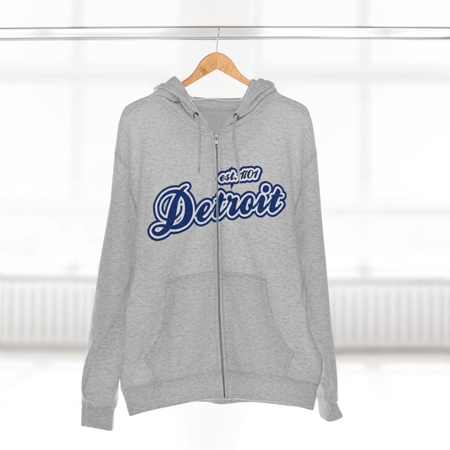 'Detroit EST 1701' Hoodie (Dearborn Blue Script Font) | Unisex Full Zip