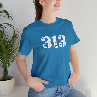 Detroit '313' T-Shirt (Distressed Stencil Font) | Unisex Standard Fit