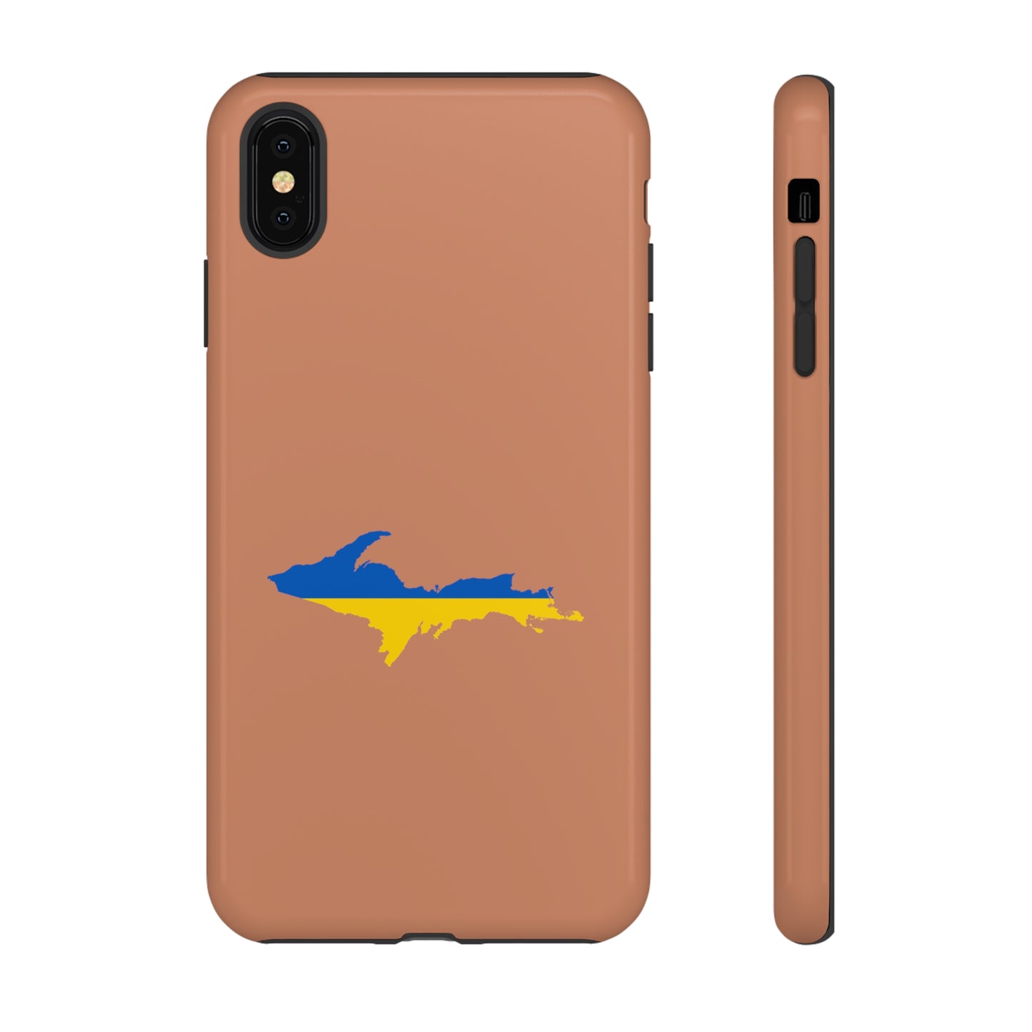 Michigan Upper Peninsula Tough Phone Case (Copper Color w/ UP Ukraine Flag Outline) | Apple iPhone