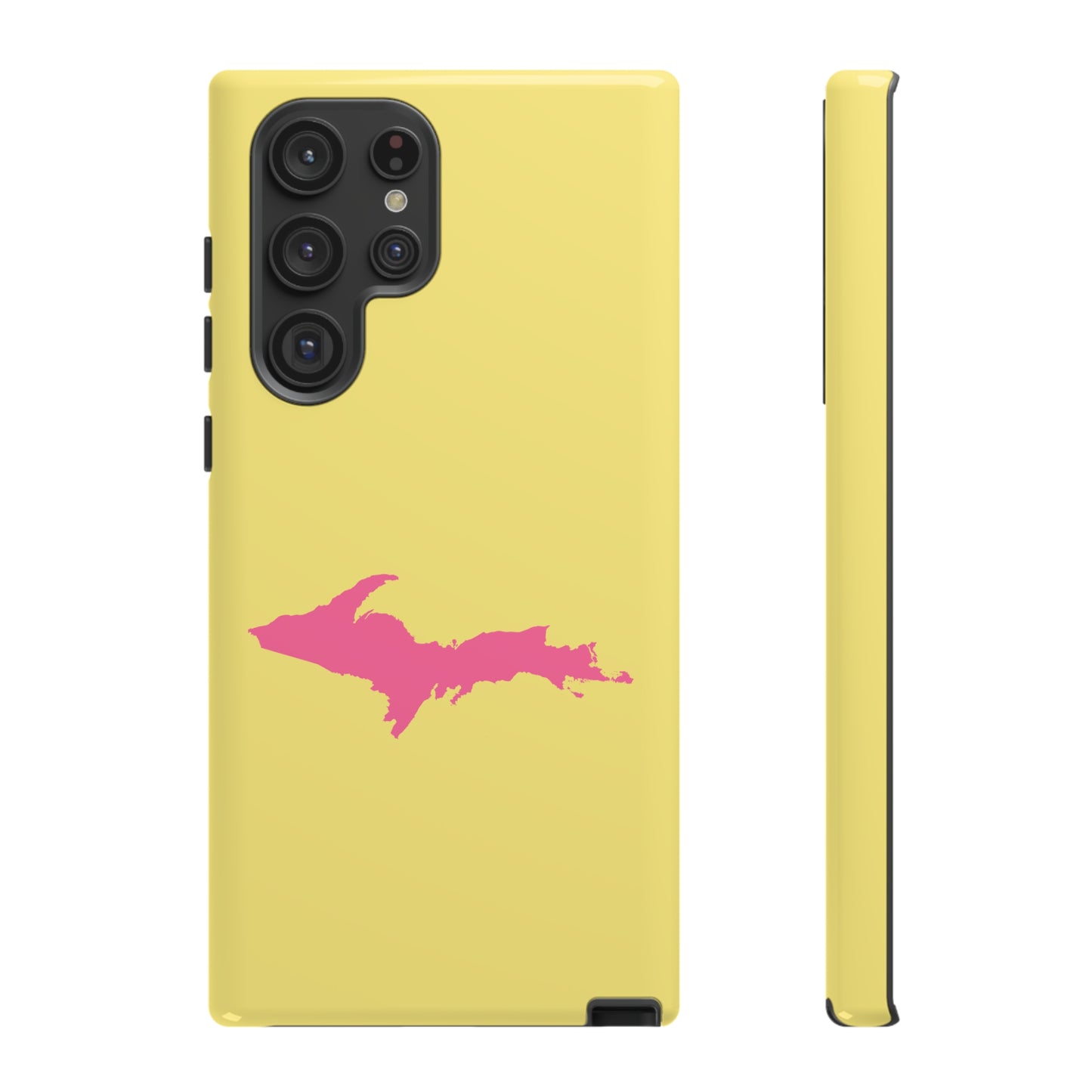 Michigan Upper Peninsula Tough Phone Case (Yellow Cherry Color w/ Pink UP Outline) | Samsung & Pixel Android