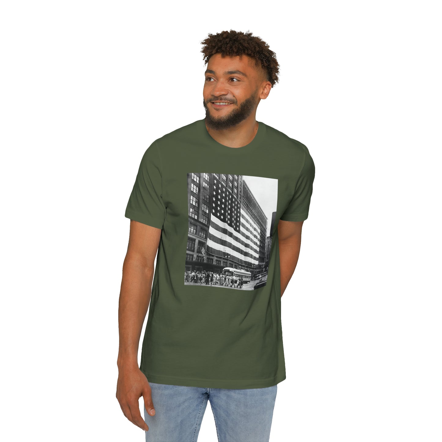 'American Flag at Hudson's Detroit' Photo T-Shirt (1920s) | Made in USA