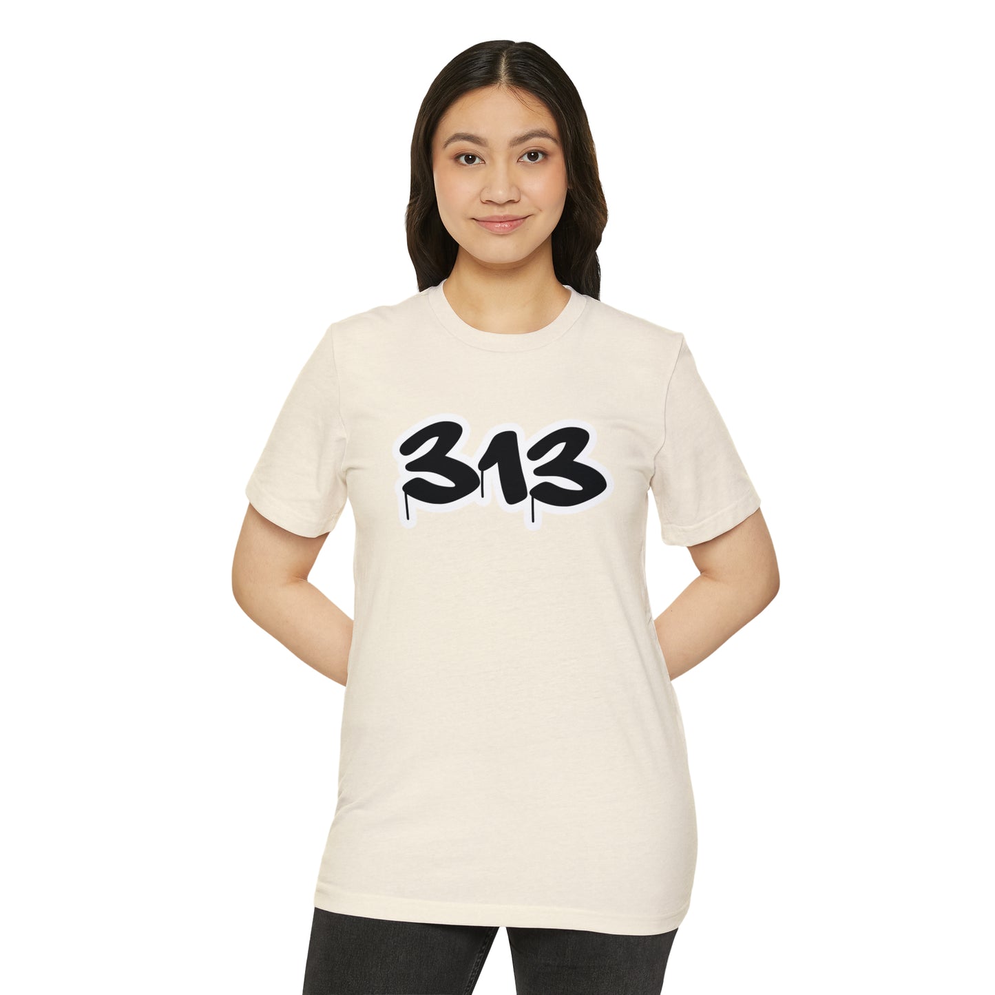 Detroit '313' T-Shirt (Black/White Tag Font) | Unisex Recycled Organic