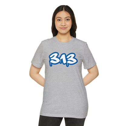 Detroit '313' T-Shirt (Azure Tag Font) | Unisex Recycled Organic