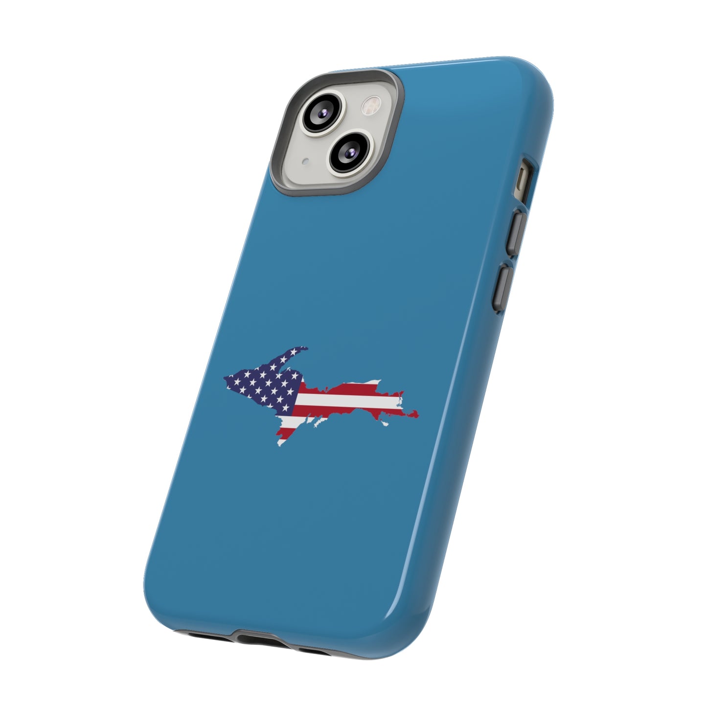 Michigan Upper Peninsula Tough Phone Case (Lake Michigan Blue w/ UP USA Flag Outline) | Apple iPhone