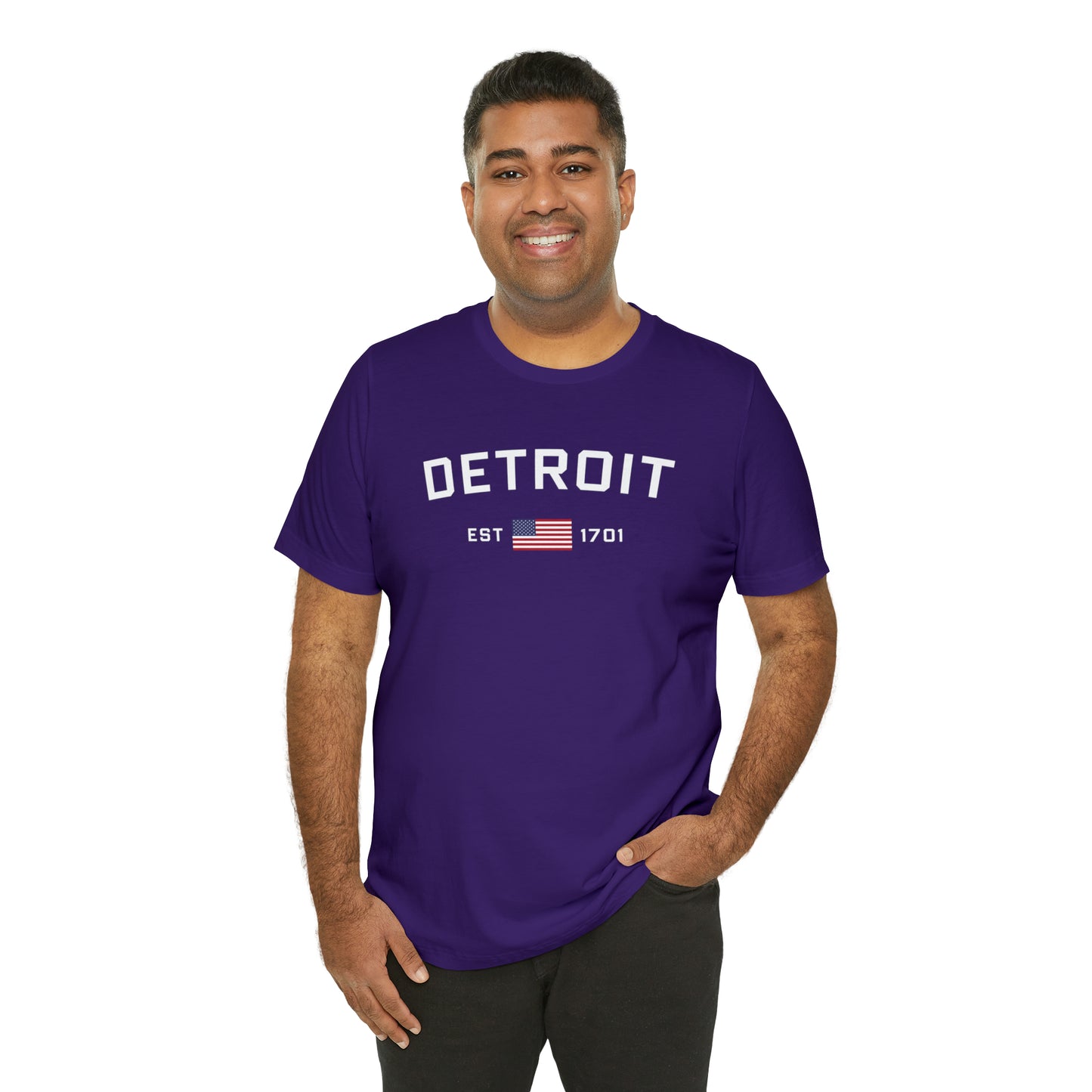 'Detroit EST 1701' T-Shirt (w/ USA Flag Outline) | Unisex Standard Fit