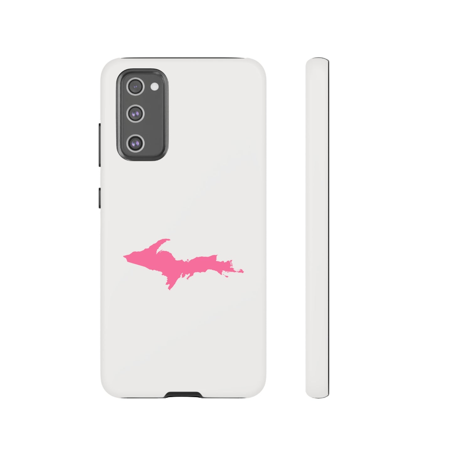 Michigan Upper Peninsula Tough Phone Case (Birch Bark White w/ Pink UP Outline) | Samsung & Pixel Android