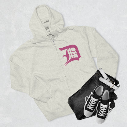 Detroit 'Old English D' Hoodie (Apple Blossom Pink) | Unisex Full Zip